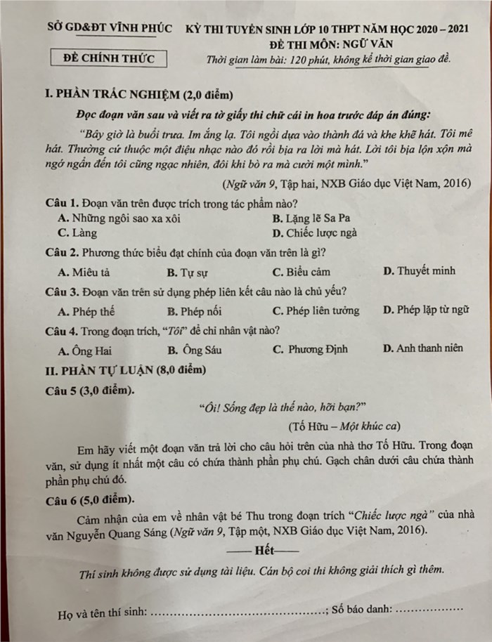 Gợi ý giải đề thi môn Ngữ văn Tuyển sinh vào lớp 10 THPT | Sở GDĐT ...